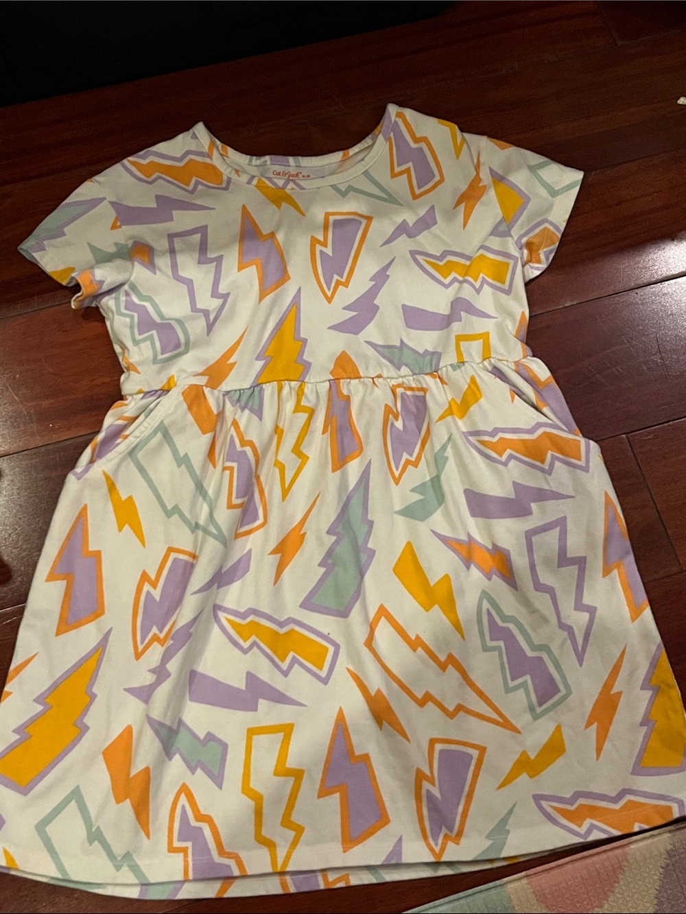 Lightning Bolt Print Short Sleeve Dress - Multicolor preloved size 8